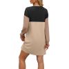 imageWIHOLL Womens Long Sleeve Dress Loose Fit Casual Crewneck Flowy Mini Dresses with Pockets Fall FashionColor Block Beige