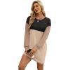 imageWIHOLL Womens Long Sleeve Dress Loose Fit Casual Crewneck Flowy Mini Dresses with Pockets Fall FashionColor Block Beige