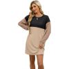 imageWIHOLL Womens Long Sleeve Dress Loose Fit Casual Crewneck Flowy Mini Dresses with Pockets Fall FashionColor Block Beige