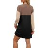 imageWIHOLL Womens Long Sleeve Dress Loose Fit Casual Crewneck Flowy Mini Dresses with Pockets Fall FashionColor Block Black