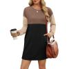 imageWIHOLL Womens Long Sleeve Dress Loose Fit Casual Crewneck Flowy Mini Dresses with Pockets Fall FashionColor Block Black
