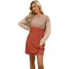 imageWIHOLL Womens Long Sleeve Dress Loose Fit Casual Crewneck Flowy Mini Dresses with Pockets Fall FashionColor Block Caramel