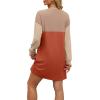 imageWIHOLL Womens Long Sleeve Dress Loose Fit Casual Crewneck Flowy Mini Dresses with Pockets Fall FashionColor Block Caramel