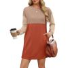 imageWIHOLL Womens Long Sleeve Dress Loose Fit Casual Crewneck Flowy Mini Dresses with Pockets Fall FashionColor Block Caramel