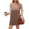 imageWIHOLL Womens Long Sleeve Dress Loose Fit Casual Crewneck Flowy Mini Dresses with Pockets Fall FashionColor Block Coffee