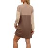 imageWIHOLL Womens Long Sleeve Dress Loose Fit Casual Crewneck Flowy Mini Dresses with Pockets Fall FashionColor Block Coffee
