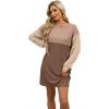 imageWIHOLL Womens Long Sleeve Dress Loose Fit Casual Crewneck Flowy Mini Dresses with Pockets Fall FashionColor Block Coffee