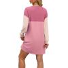 imageWIHOLL Womens Long Sleeve Dress Loose Fit Casual Crewneck Flowy Mini Dresses with Pockets Fall FashionColor Block Pink