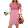 imageWIHOLL Womens Long Sleeve Dress Loose Fit Casual Crewneck Flowy Mini Dresses with Pockets Fall FashionColor Block Pink