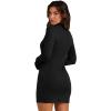 imageWIHOLL Womens Mock Neck Bodycon Dresses Long Sleeve Mini Dress Slim Fit CasualBlack