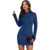 imageWIHOLL Womens Mock Neck Bodycon Dresses Long Sleeve Mini Dress Slim Fit CasualBlue