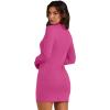 imageWIHOLL Womens Mock Neck Bodycon Dresses Long Sleeve Mini Dress Slim Fit CasualHotpink