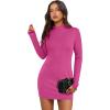 imageWIHOLL Womens Mock Neck Bodycon Dresses Long Sleeve Mini Dress Slim Fit CasualHotpink
