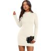 imageWIHOLL Womens Mock Neck Bodycon Dresses Long Sleeve Mini Dress Slim Fit CasualOffwhite
