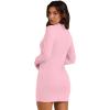 imageWIHOLL Womens Mock Neck Bodycon Dresses Long Sleeve Mini Dress Slim Fit CasualPink