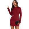 imageWIHOLL Womens Mock Neck Bodycon Dresses Long Sleeve Mini Dress Slim Fit CasualRed