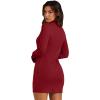 imageWIHOLL Womens Mock Neck Bodycon Dresses Long Sleeve Mini Dress Slim Fit CasualRed
