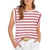 imageWIHOLL Cap Sleeve Tops for Women Summer Top Basic Tee Shirts Casual Tank Loose Fit 2025 FashionF  Redwhite Stripe