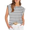 imageWIHOLL Cap Sleeve Tops for Women Summer Top Basic Tee Shirts Casual Tank Loose Fit 2025 FashionG  Greywhite Stripe