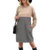 imageWIHOLL Womens Long Sleeve Dress Loose Fit Casual Crewneck Flowy Mini Dresses with Pockets Fall FashionColor Block Grey
