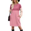 imageWIHOLL Womens Long Sleeve Dress Loose Fit Casual Crewneck Flowy Mini Dresses with Pockets Fall FashionColor Block Pink