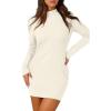 imageWIHOLL Womens Mock Neck Bodycon Dresses Long Sleeve Mini Dress Slim Fit CasualOffwhite