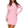 imageWIHOLL Womens Mock Neck Bodycon Dresses Long Sleeve Mini Dress Slim Fit CasualPink