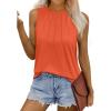 imageWIHOLL Womens Summer Tank Tops Pleated Round Neck Sleeveless Tops for Women Casual FlowyOrange
