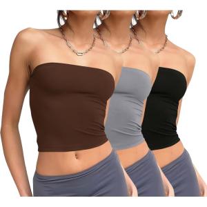 imageWIHOLL 3 Pack Tube Tops for Women Slim Fit Crop Tops Going Out Strapless Tank Tops Bandeau Summer Outfits 2025 Y2K Clothes3 Pack BlackGreyCoffee