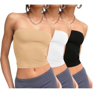 imageWIHOLL 3 Pack Tube Tops for Women Slim Fit Crop Tops Going Out Strapless Tank Tops Bandeau Summer Outfits 2025 Y2K Clothes3 Pack BlackWhiteApricot