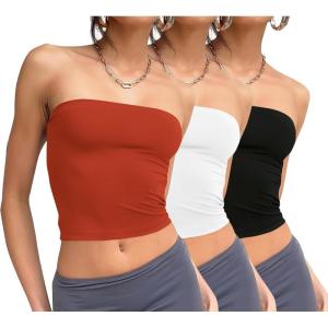 imageWIHOLL 3 Pack Tube Tops for Women Slim Fit Crop Tops Going Out Strapless Tank Tops Bandeau Summer Outfits 2025 Y2K Clothes3 Pack BlackWhiteCaramel