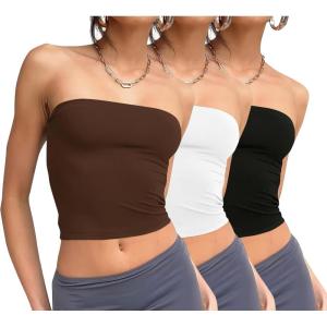 imageWIHOLL 3 Pack Tube Tops for Women Slim Fit Crop Tops Going Out Strapless Tank Tops Bandeau Summer Outfits 2025 Y2K Clothes3 Pack BlackWhiteCoffee