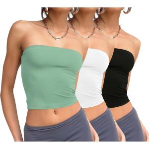 imageWIHOLL 3 Pack Tube Tops for Women Slim Fit Crop Tops Going Out Strapless Tank Tops Bandeau Summer Outfits 2025 Y2K Clothes3 Pack BlackWhiteGreen