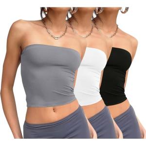 imageWIHOLL 3 Pack Tube Tops for Women Slim Fit Crop Tops Going Out Strapless Tank Tops Bandeau Summer Outfits 2025 Y2K Clothes3 Pack BlackWhiteGrey