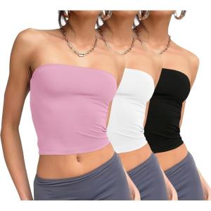 imageWIHOLL 3 Pack Tube Tops for Women Slim Fit Crop Tops Going Out Strapless Tank Tops Bandeau Summer Outfits 2025 Y2K Clothes3 Pack BlackWhitePink