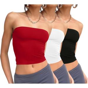 imageWIHOLL 3 Pack Tube Tops for Women Slim Fit Crop Tops Going Out Strapless Tank Tops Bandeau Summer Outfits 2025 Y2K Clothes3 Pack BlackWhiteRed