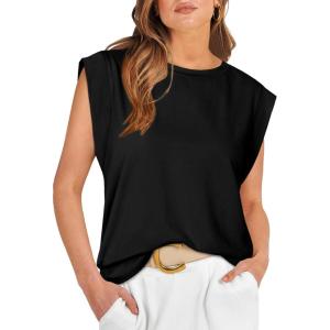imageWIHOLL Cap Sleeve Tops for Women Summer Top Basic Tee Shirts Casual Tank Loose Fit 2025 FashionB  Black