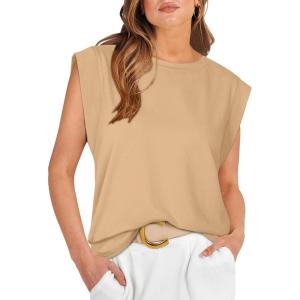 imageWIHOLL Cap Sleeve Tops for Women Summer Top Basic Tee Shirts Casual Tank Loose Fit 2025 FashionK  Khaki