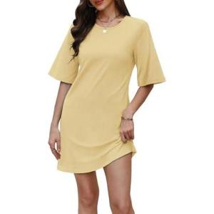 imageWIHOLL Night Gowns for Women Short Sleeve Casual Sleep Shirt Loungerwaer Pullover Tshirts DressesApricot