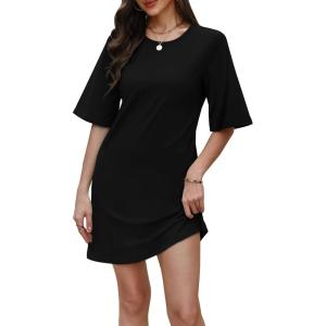 imageWIHOLL Night Gowns for Women Short Sleeve Casual Sleep Shirt Loungerwaer Pullover Tshirts DressesBlack