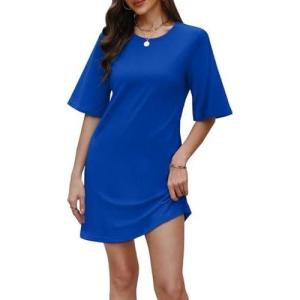 imageWIHOLL Night Gowns for Women Short Sleeve Casual Sleep Shirt Loungerwaer Pullover Tshirts DressesBlue