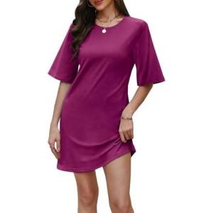 imageWIHOLL Night Gowns for Women Short Sleeve Casual Sleep Shirt Loungerwaer Pullover Tshirts DressesDark Purple