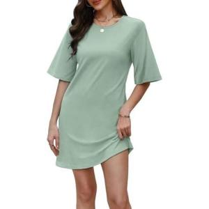 imageWIHOLL Night Gowns for Women Short Sleeve Casual Sleep Shirt Loungerwaer Pullover Tshirts DressesGreen