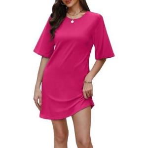 imageWIHOLL Night Gowns for Women Short Sleeve Casual Sleep Shirt Loungerwaer Pullover Tshirts DressesHot Pink