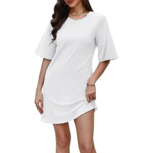 imageWIHOLL Night Gowns for Women Short Sleeve Casual Sleep Shirt Loungerwaer Pullover Tshirts DressesWhite