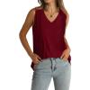 imageWIHOLL Summer Womens Tank Tops Loose Fit Pleated 2025 V Neck Sleeveless Tops CasualS3XLJujube Red