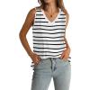 imageWIHOLL Summer Womens Tank Tops Loose Fit Pleated 2025 V Neck Sleeveless Tops CasualS3XLStripe White