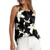 imageWIHOLL Womens Pleated Tank Tops Spaghetti Strap Camisole Halter Tops Curved Hem Fashion 2025Lfloral Black