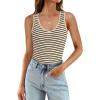 imageWIHOLL Womens Ribbed Tank Tops 2025 Summer V Neck Slim Fitted Tops Casual Basic Knit Sleeveless ShirtsBeige Stripe