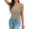 imageWIHOLL Womens Ribbed Tank Tops 2025 Summer V Neck Slim Fitted Tops Casual Basic Knit Sleeveless ShirtsBeige Stripe